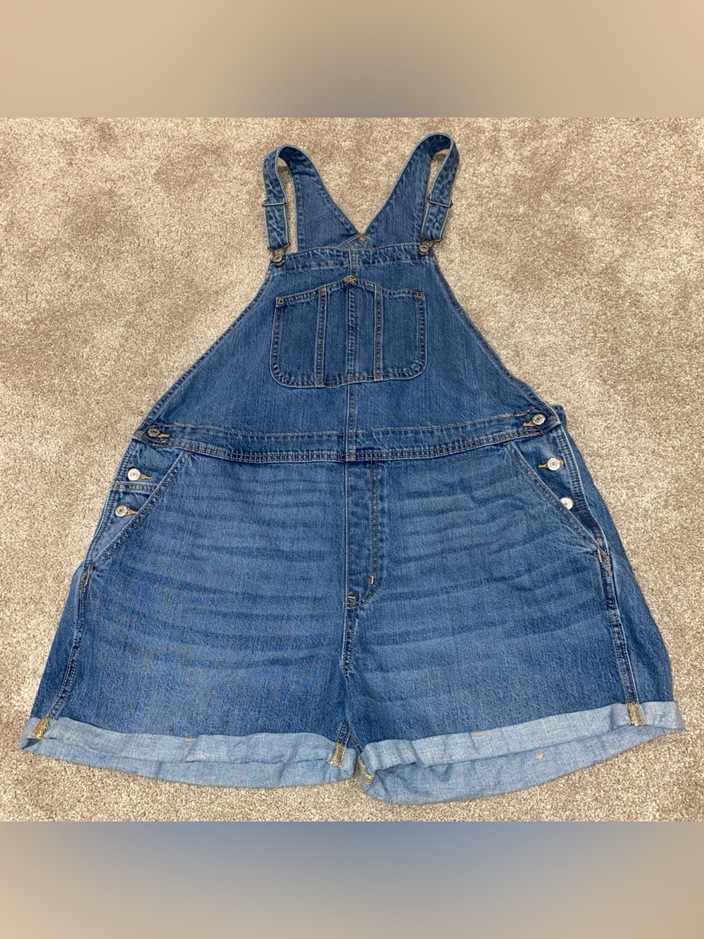 Old Navy Shortalls Blue Denim Overall Shorts Women's Size XXL Rolled Hem